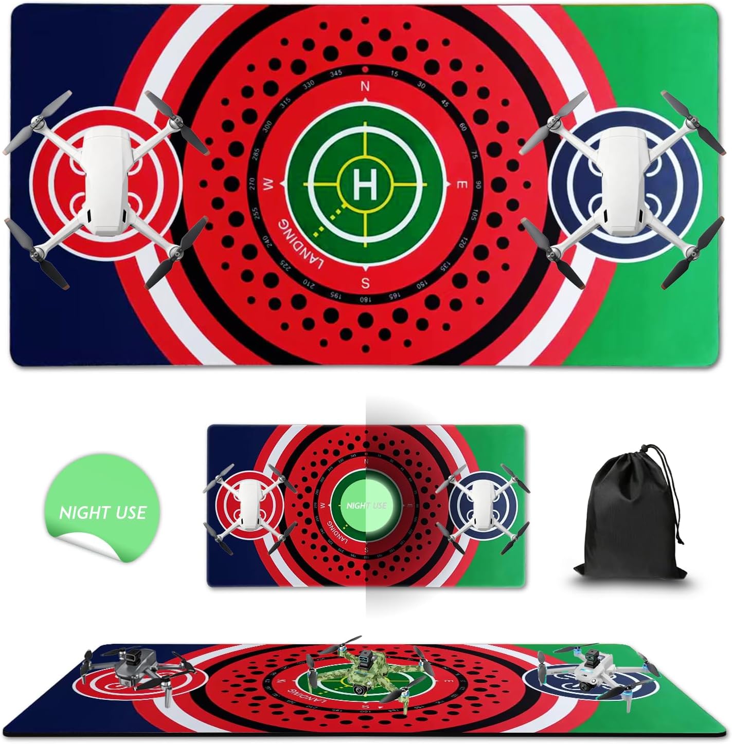 Universal Weighted Drone Landing Pad with Light, Waterproof Foldable Launch Pad, Easy Clean Helipad for Night Takeoff