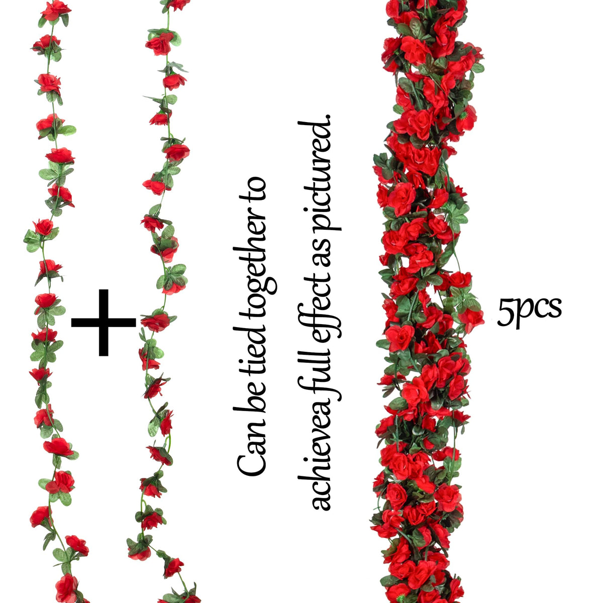 Artificial Red Rose Flower Garlands 10 PCS 82 FT for Backdrop