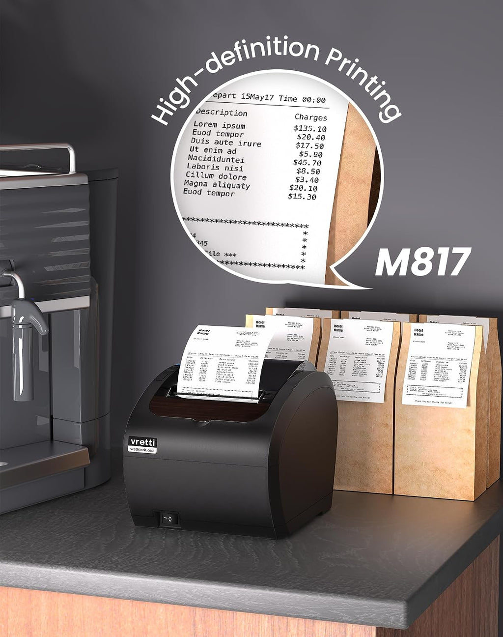 Thermal Receipt Printer, 3'1/8 80mm POS Restaurant Kitchen Printer | with Auto Cutter Support Cash Drawer, USB Serial