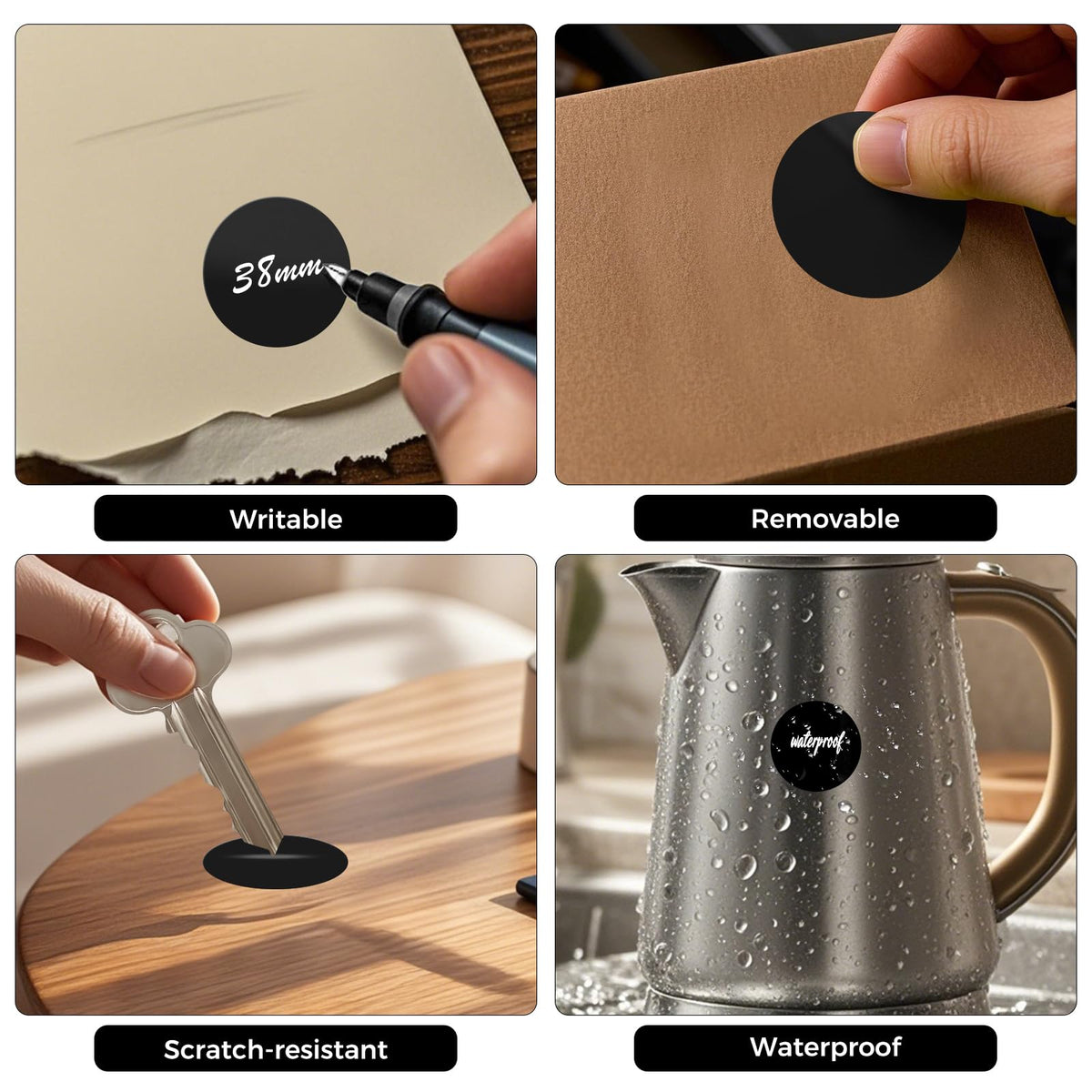 Black Round Stickers Roll 1.5 Inch Vinyl Dot Labels 1000 PCS