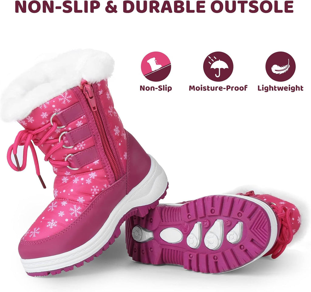 Kids Girls Insulated Fur Winter Warm Snow Boots Toddler/Little Kid | Water-Resistant,Side Zipper,Thick Warm