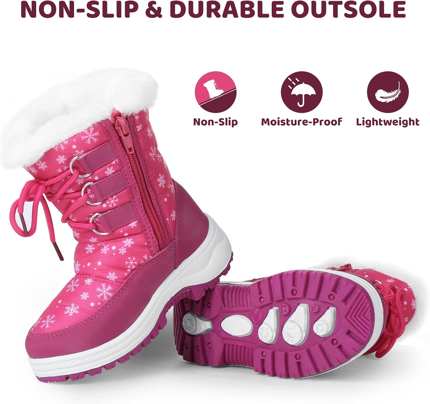 Kids Girls Insulated Fur Winter Warm Snow Boots Toddler/Little Kid | Water-Resistant,Side Zipper,Thick Warm