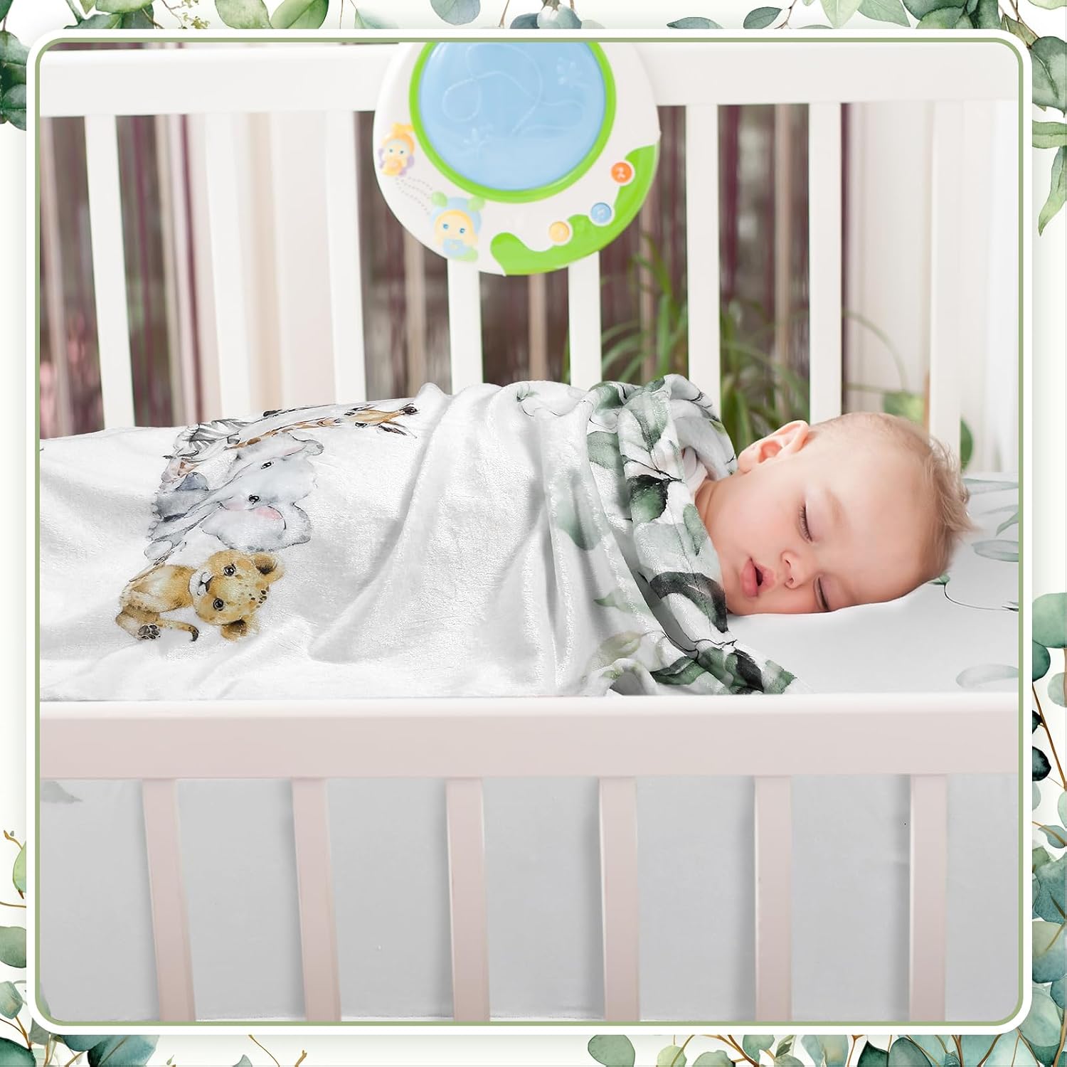 Baby Safari Animals Crib Bedding Set 3 Pcs Crib Set Baby Blanket, Fitted Sheet, Pillowcase Soft Flannel Nursery