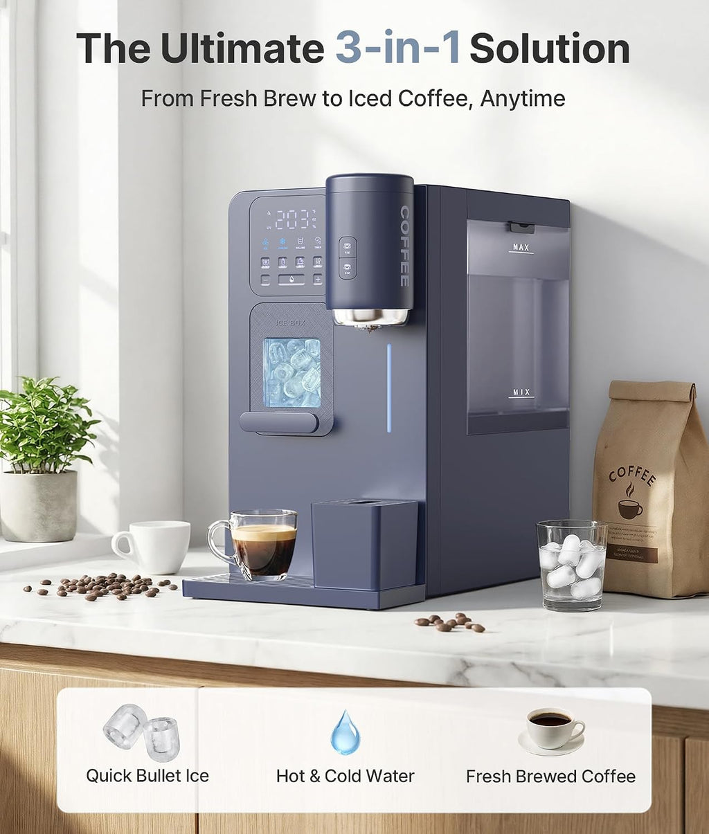 3-in-1 Water Dispenser with Ice Maker with Compact Coffee Brewer