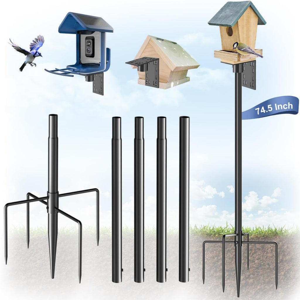Bird Feeder Pole Stand – 74.5 Inch Height Feeding Station with 1-Inch Dia Heavy Duty for Hanging Feeders, Bird House