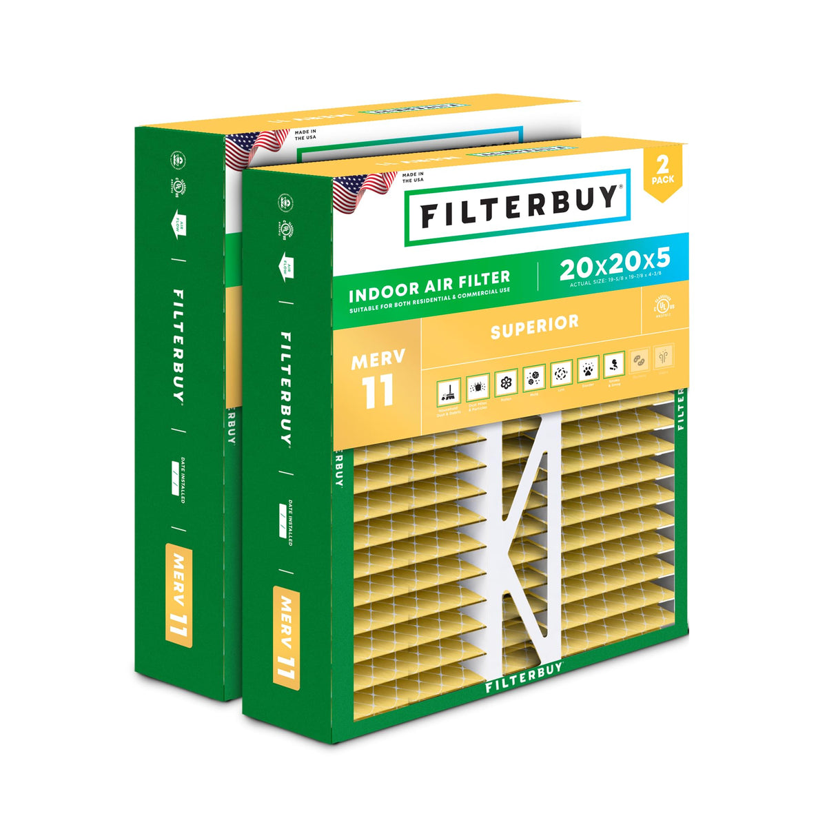 20x20x5 Air Filter MERV 11 Pet & Allergy Defense (2-Pack)