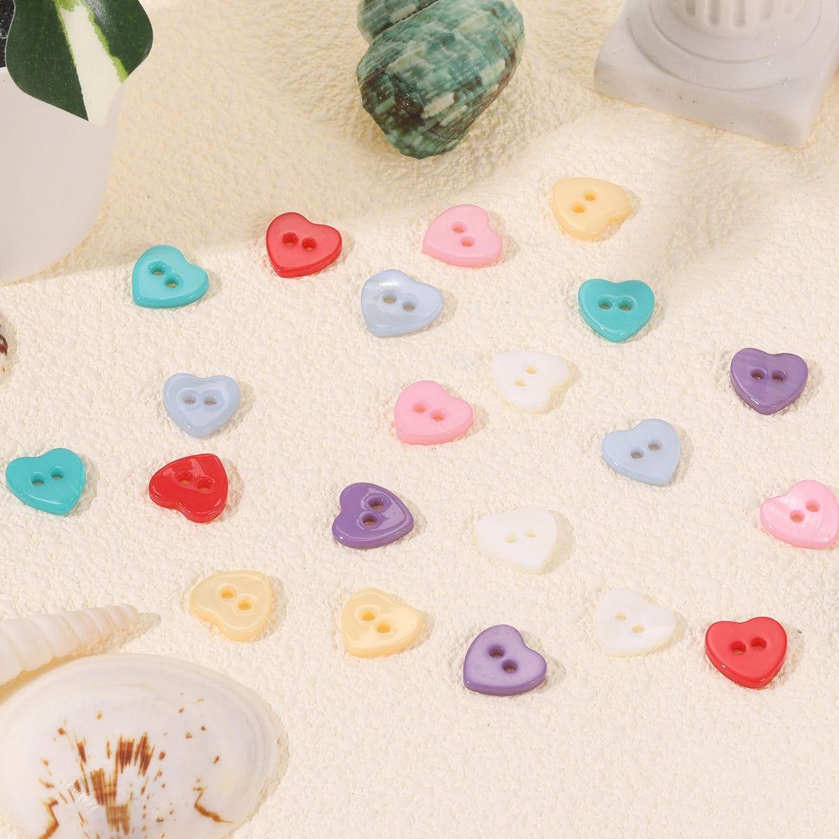 10Pcs Natural Shell Button, 2 Hole 11.5mm Heart Shape, Pink