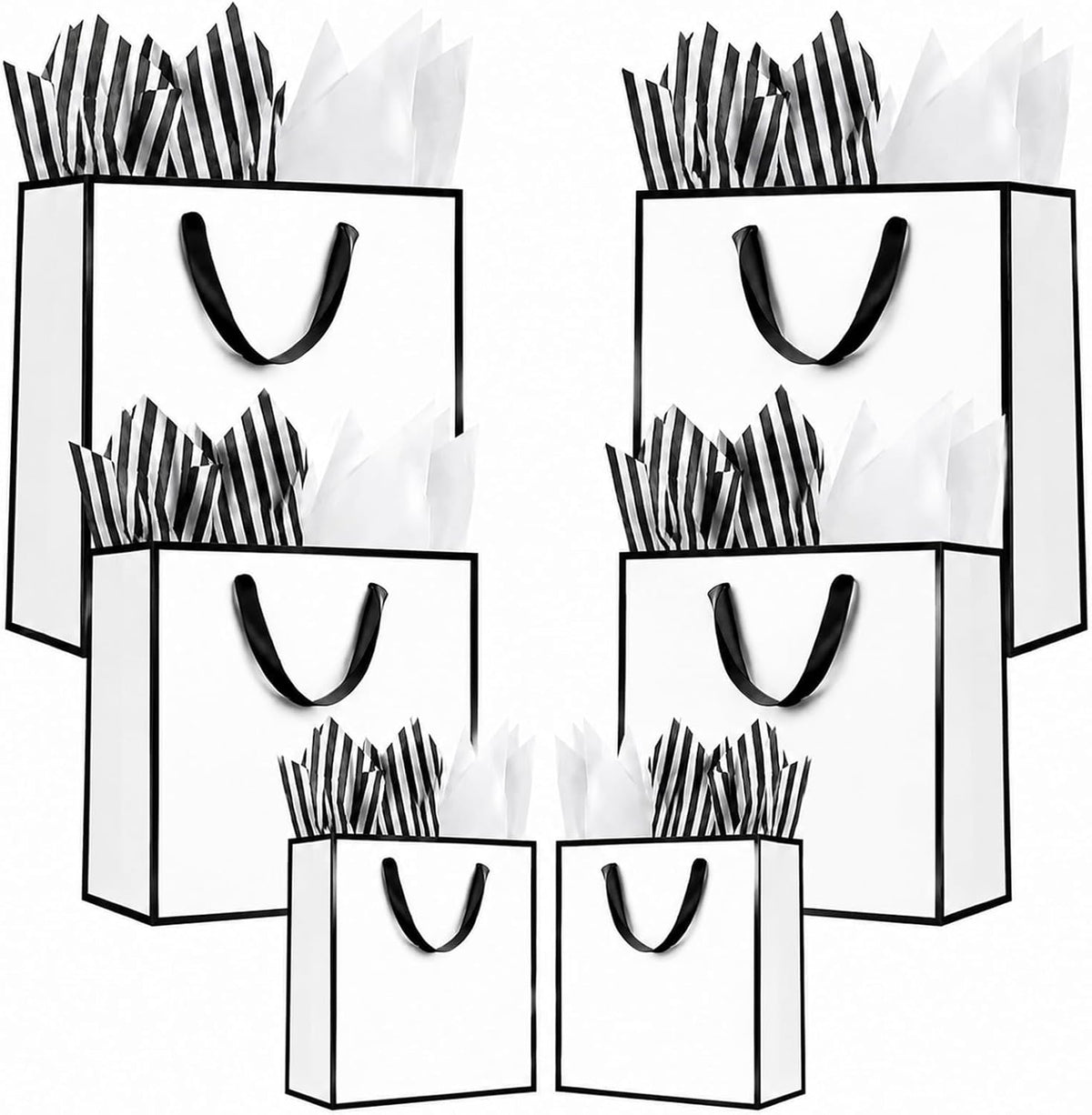 12Pcs White Gift Bags with Tissue Assorted Paper Bag S/M/L
