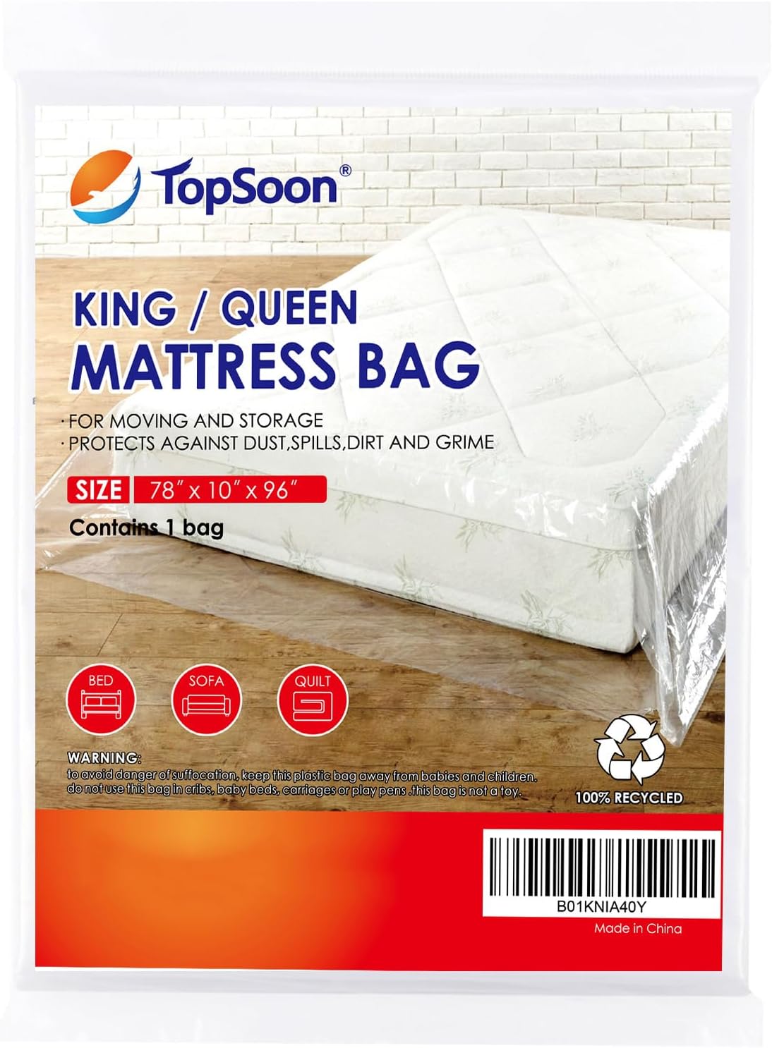 Plastic Mattress Bag for Moving and Storage,Queen/King Size(1.5Mil)