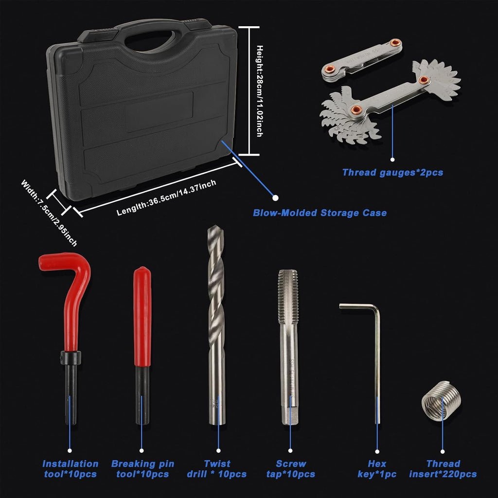 263PCS Thread Repair Kit HSS Drill Helicoil Kit, Rethreading Tool