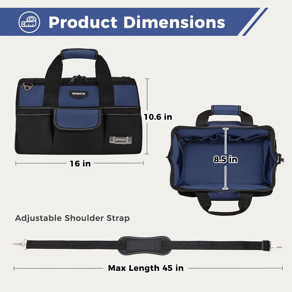 16-Inch Heavy Duty Tool Bag, 22 Pockets Empty Tool Box Organizer Storage, Soft Tote Toolbox Organization Portable