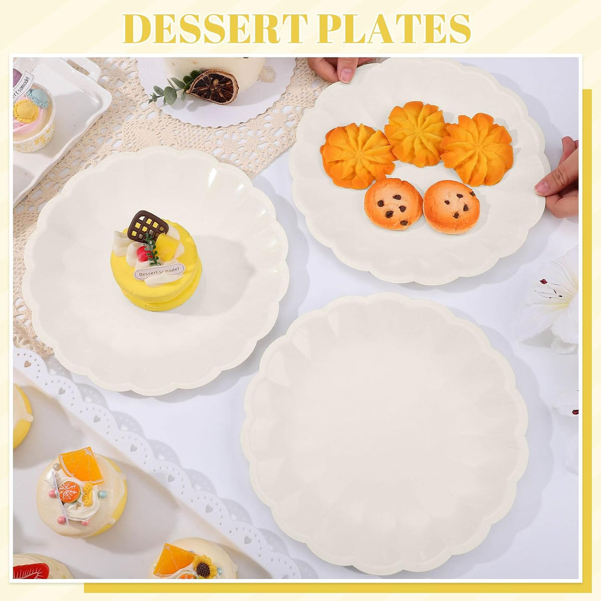 30 Pcs Ivory Paper Plates 9.5 In Scalloped Party Plates Disposable