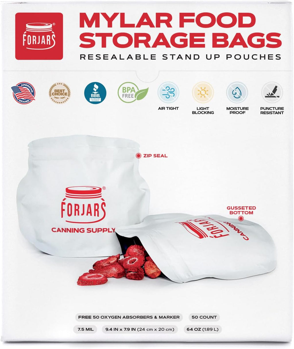 Extra Thick Mylar Bags for Food Storage - Smell Proof, Long Term-Food with Oxygen Absorbers, For Canning, Ziplock