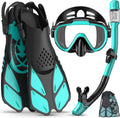 Snorkeling Gear for Adults Men Women,4 in 1 Snorkel Set with Panoramic View Diving Mask Anti-Fog Anti-Leak,Dry Top