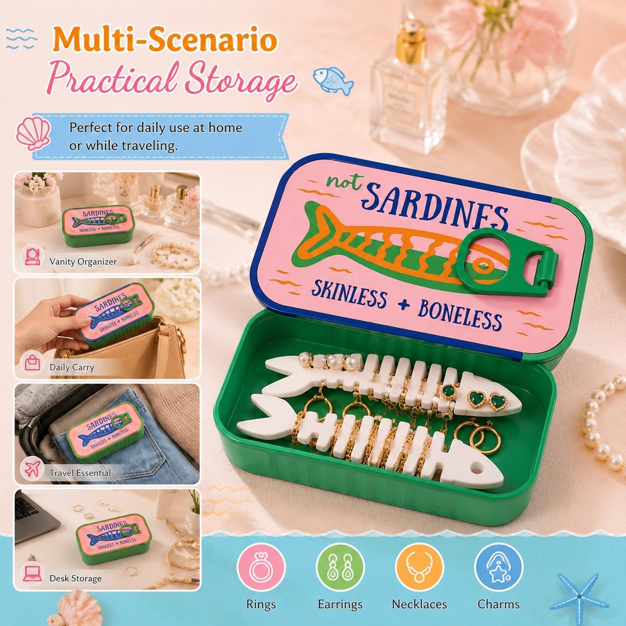 Sardines Travel Jewelry Case, Sardine Tin Jewelry Box, 3d Printed Sardine Tin Like Jewelry Case, with Fish-Shaped