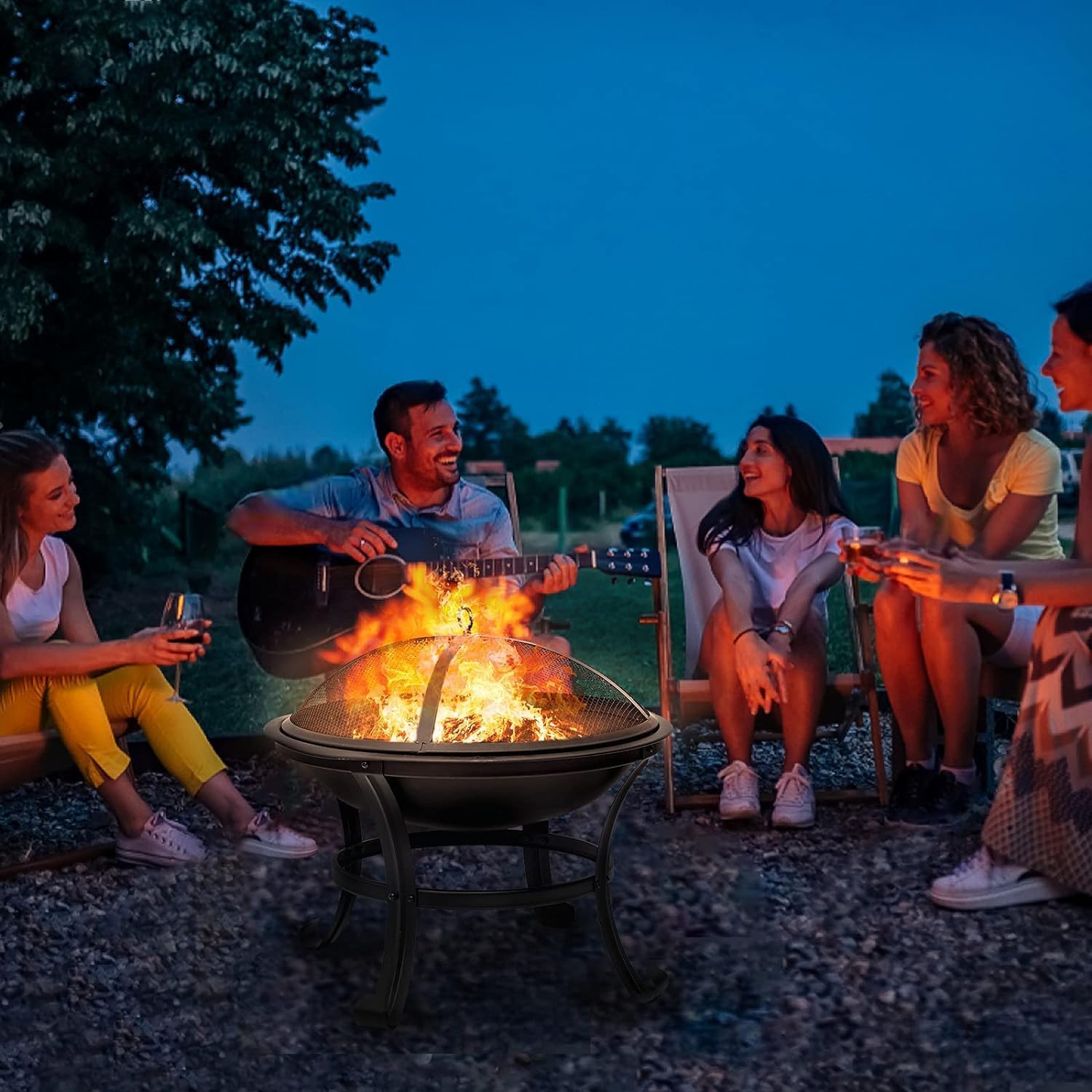22 inch Fire Pit for Outside Outdoor Wood Burning Small Bonfire Pit Steel Firepit Bowl for Patio Camping Backyard