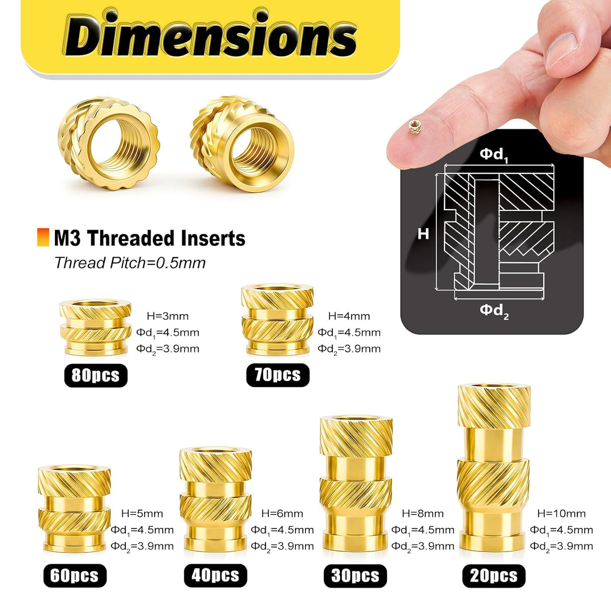 KADRICK 300PCS M3 Heat Set Inserts Kit,M3*(3mm-10mm)*4.5mm with Insert Tip