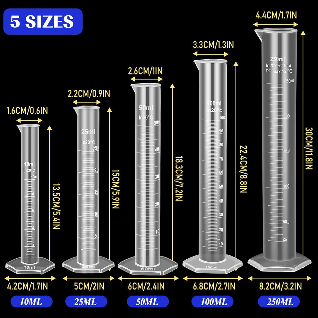 40 Pcs Plastic Test Tubes with Rack Plastic Beakers Lab Party DIY | 5 Graduated Cylinders, 6 Beakers, 3 Flasks, 10