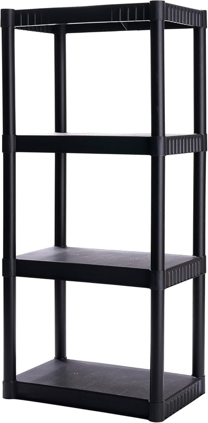 4-Shelf Plastic Storage Shelves, 48” x 23” x 14”, 200lb Capacity, Pantry, Office, Closet and Garage Shelves, Easy to