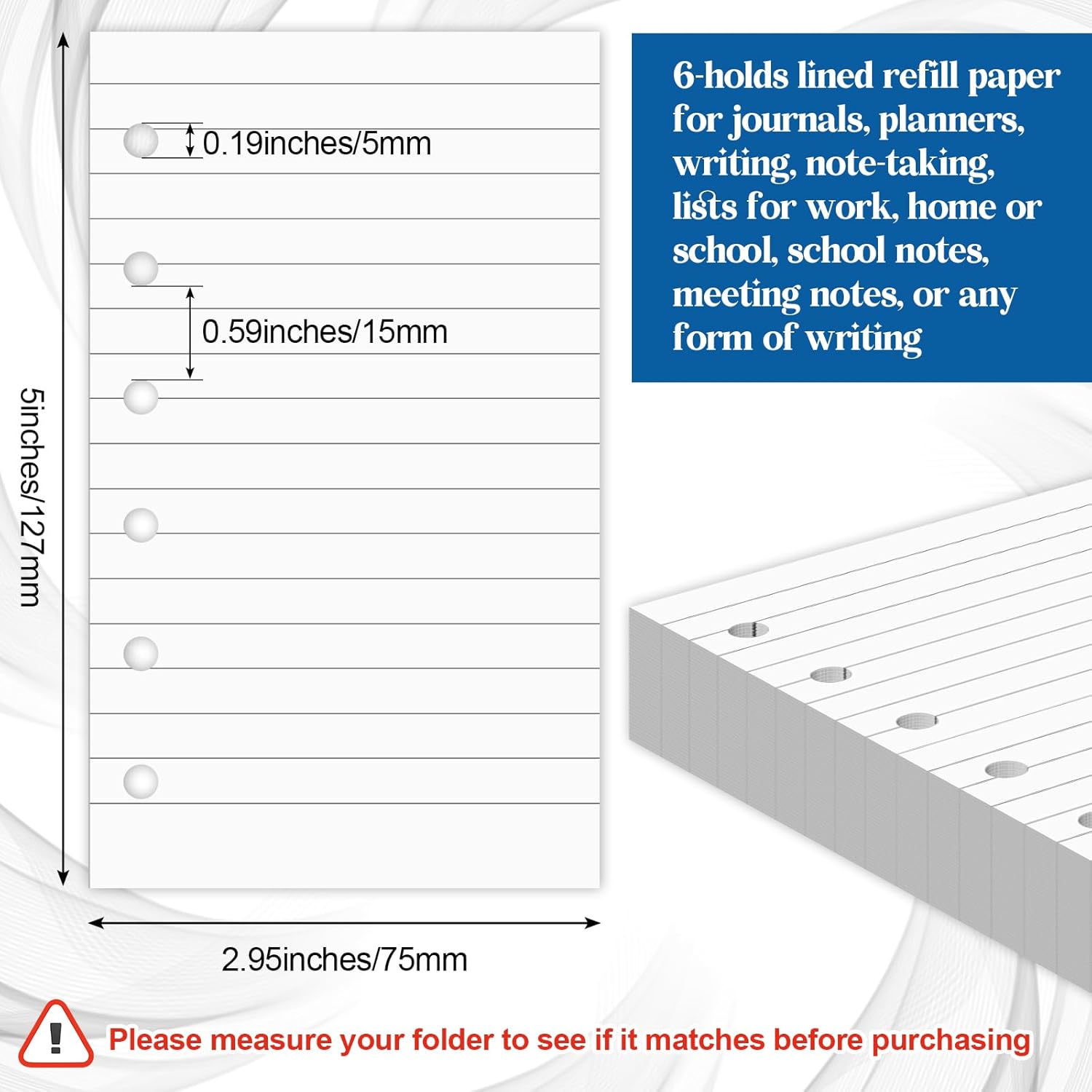 6 Hole Mini Lined Paper Refill 200 Sheets Blank Planner Refills Loose Leaf Papers 3 x 5 Inches for Binders Planner