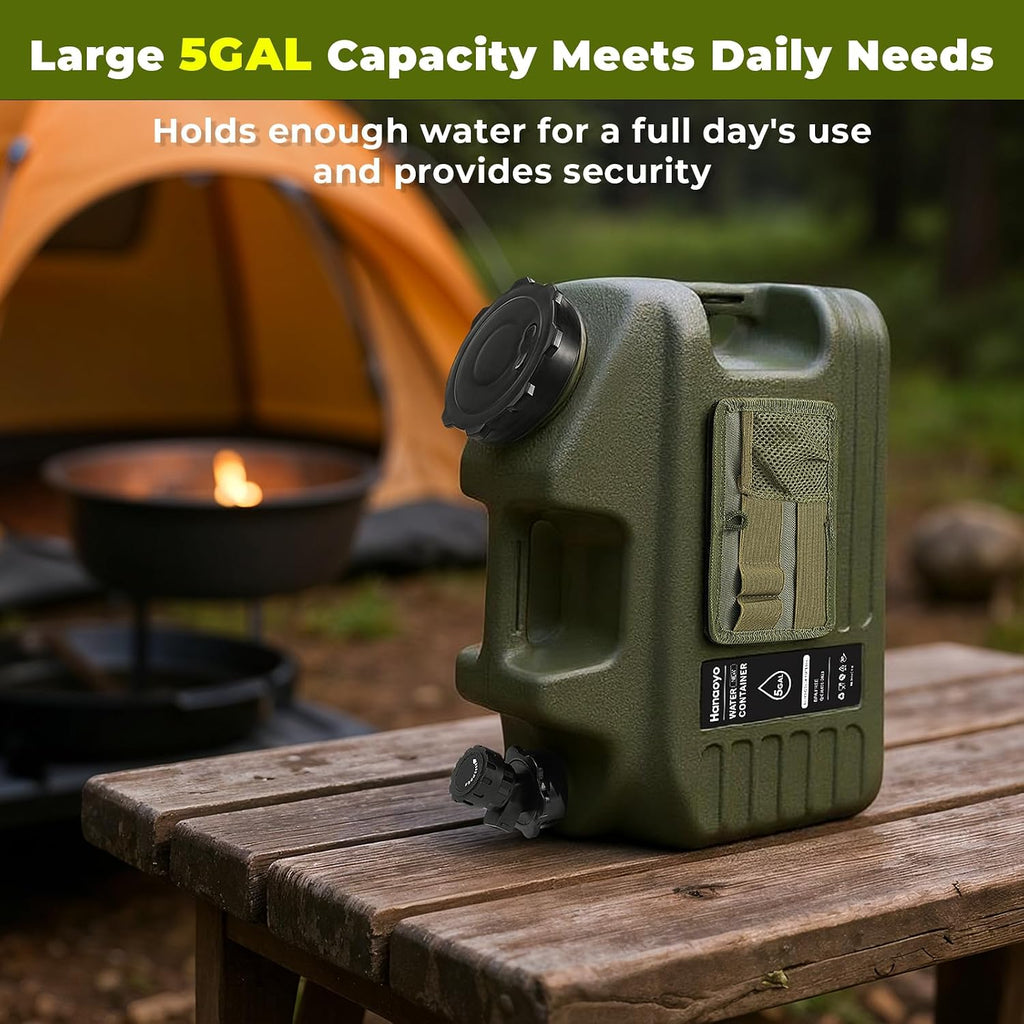 5 Gallon Camping Water Jug, Water Container BPA Free, Water Storage with Tool Bag & Spigot, Portable Water Tank