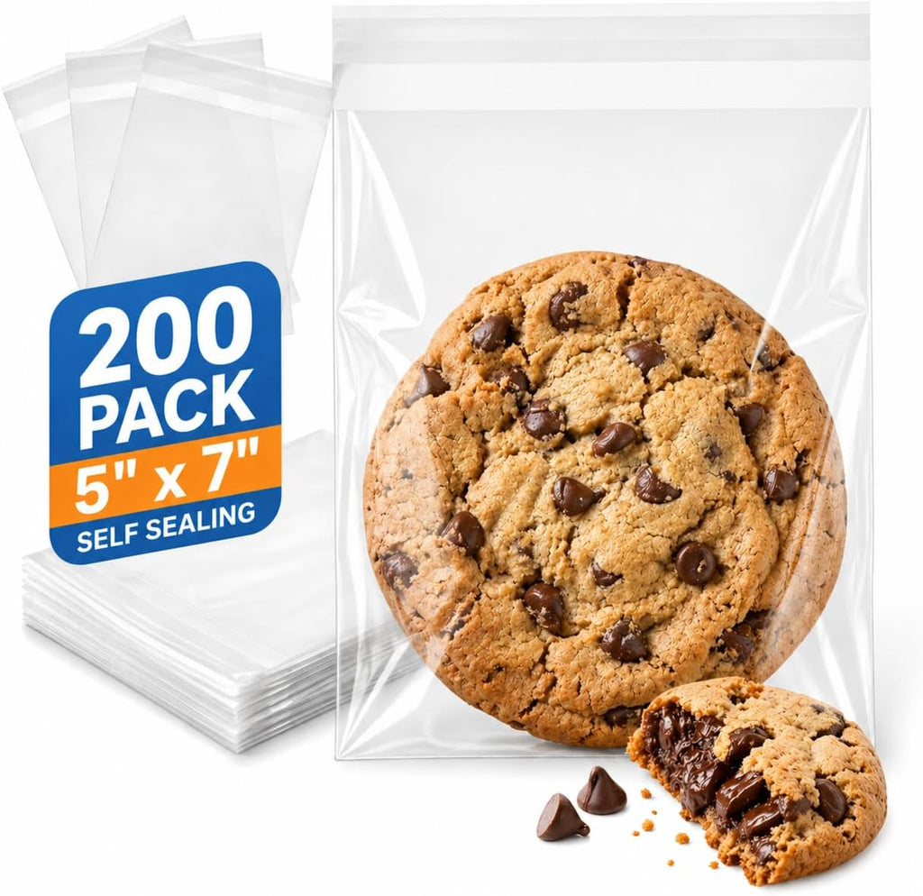 Clear Poly Bags Adhesive 5x7 in, 200 Count