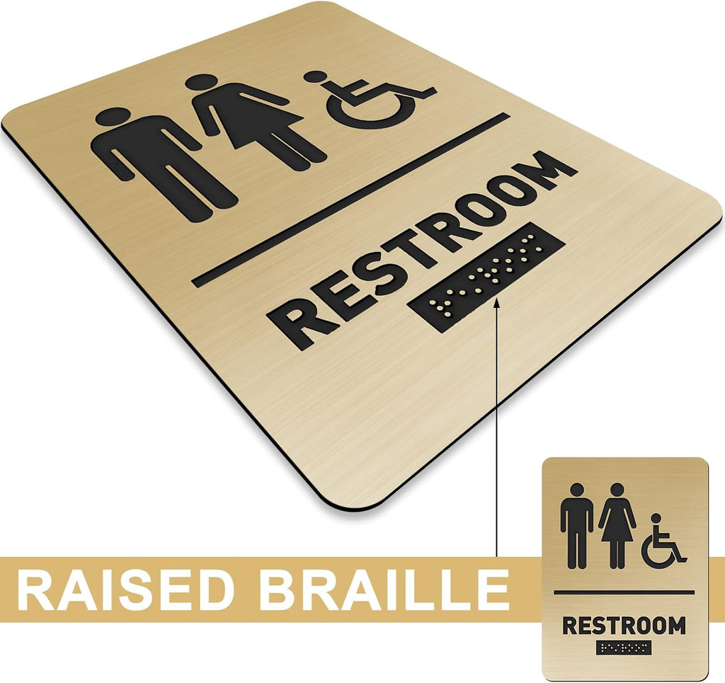 1 Pcs ADA Braille Unisex Restroom Signs, Gold