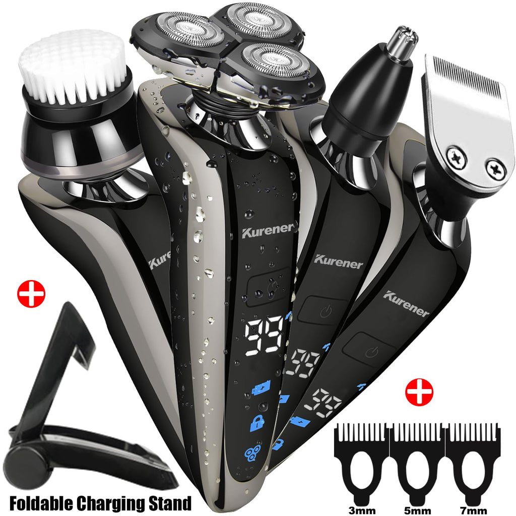 Electric Shaver Razor for Men Rechargeable 100% Waterproof Rotary for Shaving with Nose Trimmer Sideburns Trimmer