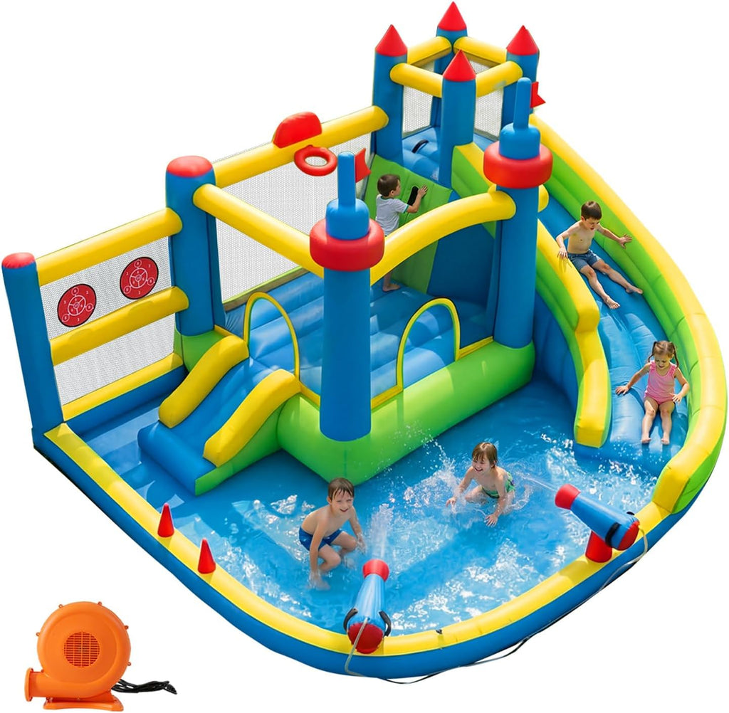 Inflatable Water Slide for Kids Backyard with 450W Blower | Jumping Castle with Water Slide, Inflatable Water Park
