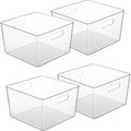 4 Pack Extra Large Clear Plastic Storage Bins,11x11 Cube Acrylic Organizer Square Containers with Handle for