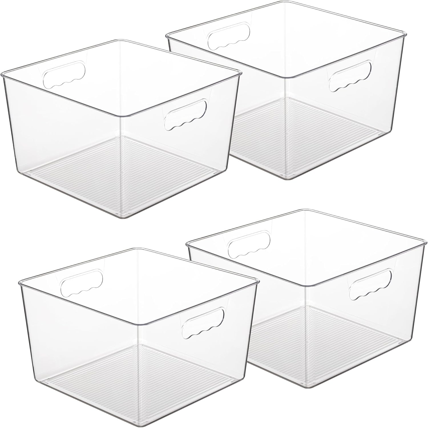 4 Pack Extra Large Clear Plastic Storage Bins,11x11 Cube Acrylic Organizer Square Containers with Handle for
