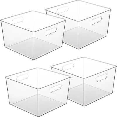 4 Pack Extra Large Clear Plastic Storage Bins,11x11 Cube Acrylic Organizer Square Containers with Handle for