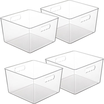 4 Pack Extra Large Clear Plastic Storage Bins,11x11 Cube Acrylic Organizer Square Containers with Handle for