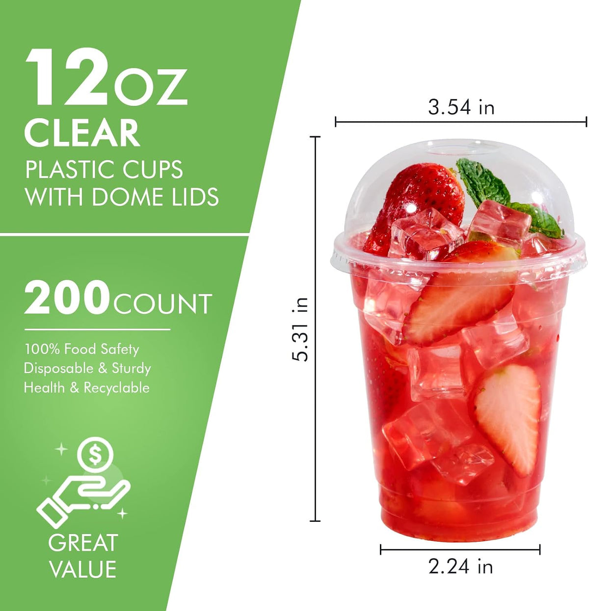 200 Pack 12 oz Clear Plastic Cups with Dome Lids, Cold Cups