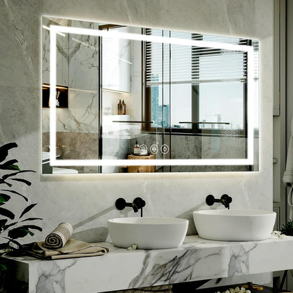 40"X60"LED Bathroom Mirror, Backlit + Front Lit Wall Mirror | LED Bathroom Mirror with Lights for Wall, 3 Colors