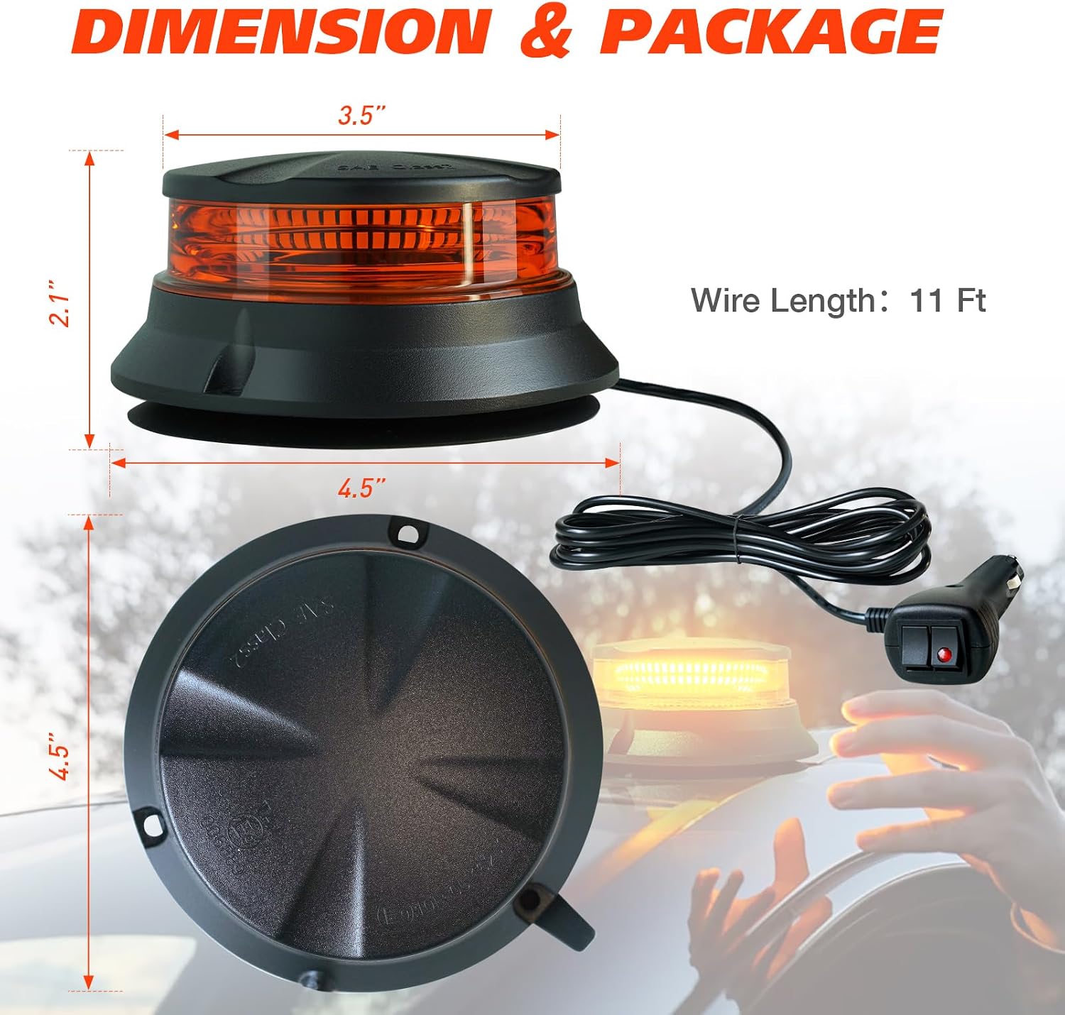 Magnetic Beacon Light, 48 LED Amber Magnetic Strobe Light with Screw Mounting, 12V-24V Safety Emergency Hazard