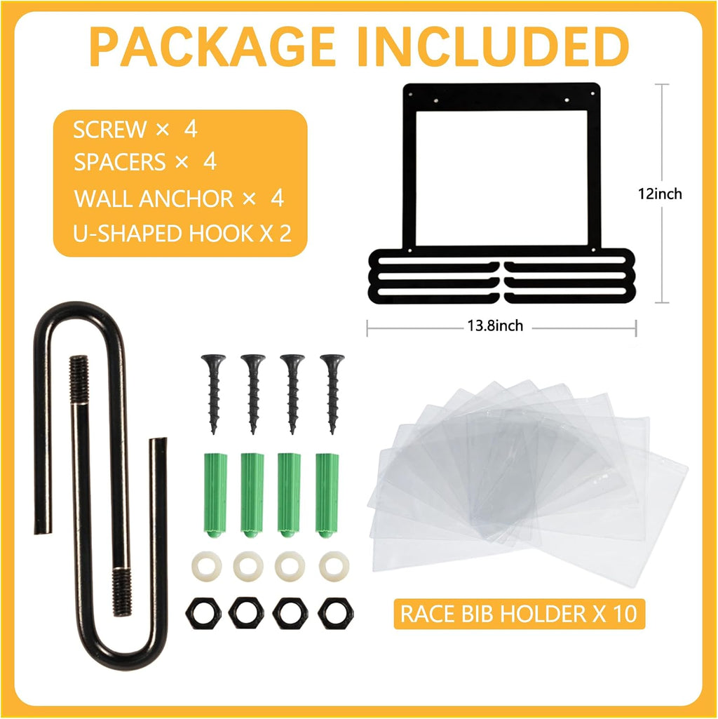 Medal Hanger Display for Runner - Race Bib Holder - Medal Holder Display Rack - 3 Rows Medal Hanger - Sturdy Black