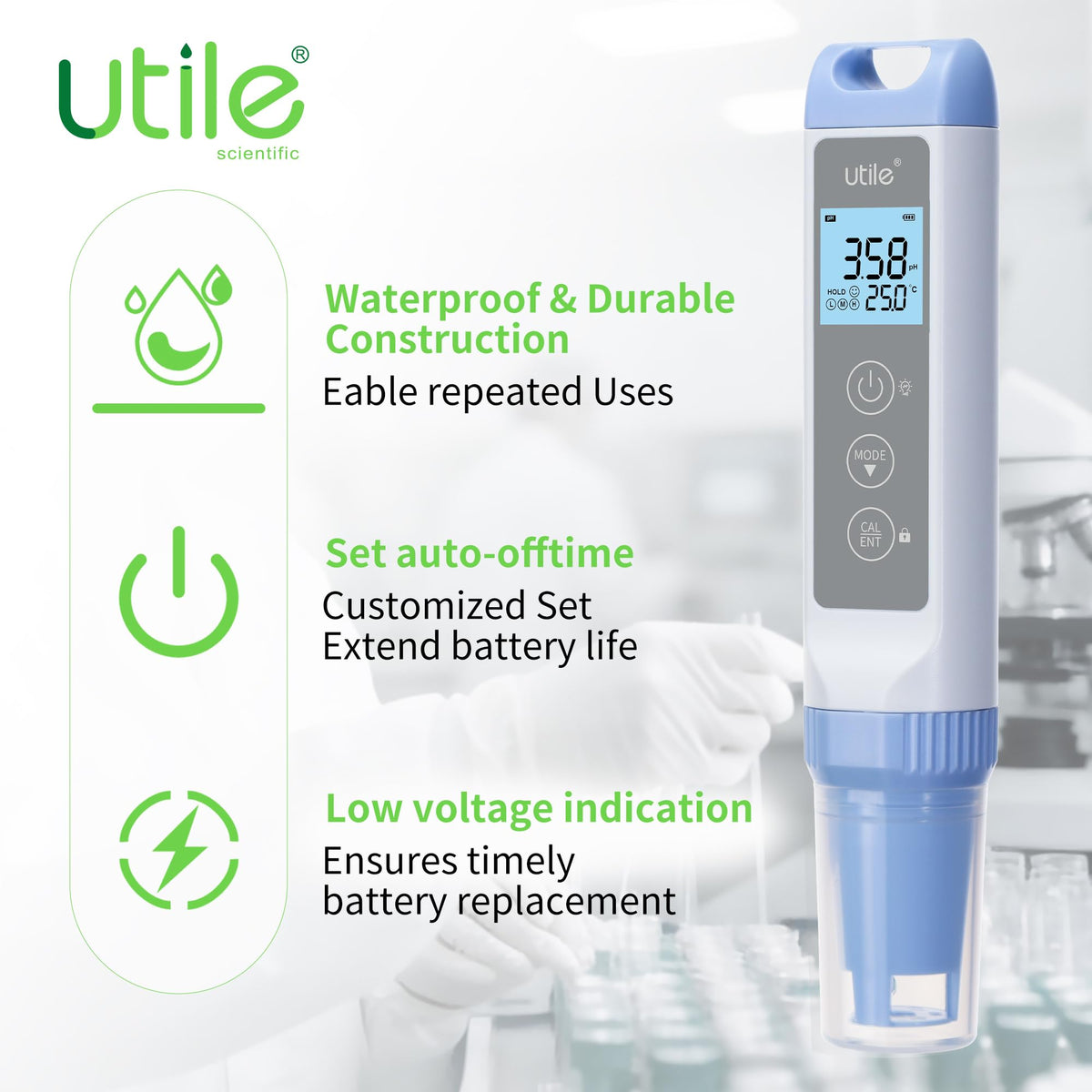 Utile Pocket pH Meter Pro, ±0.01 Accuracy pH Tester Kit