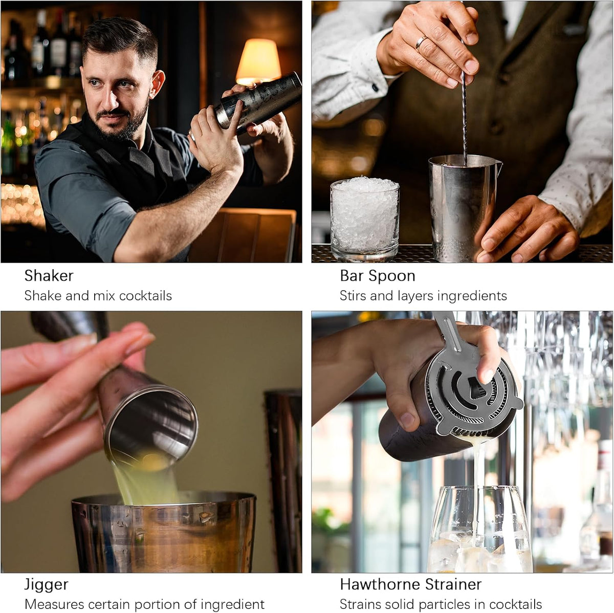 Professional Cocktail Shaker, Professional 5-Piece Bartender Kit with Boston Shaker, Hawthorne Strainer, Double