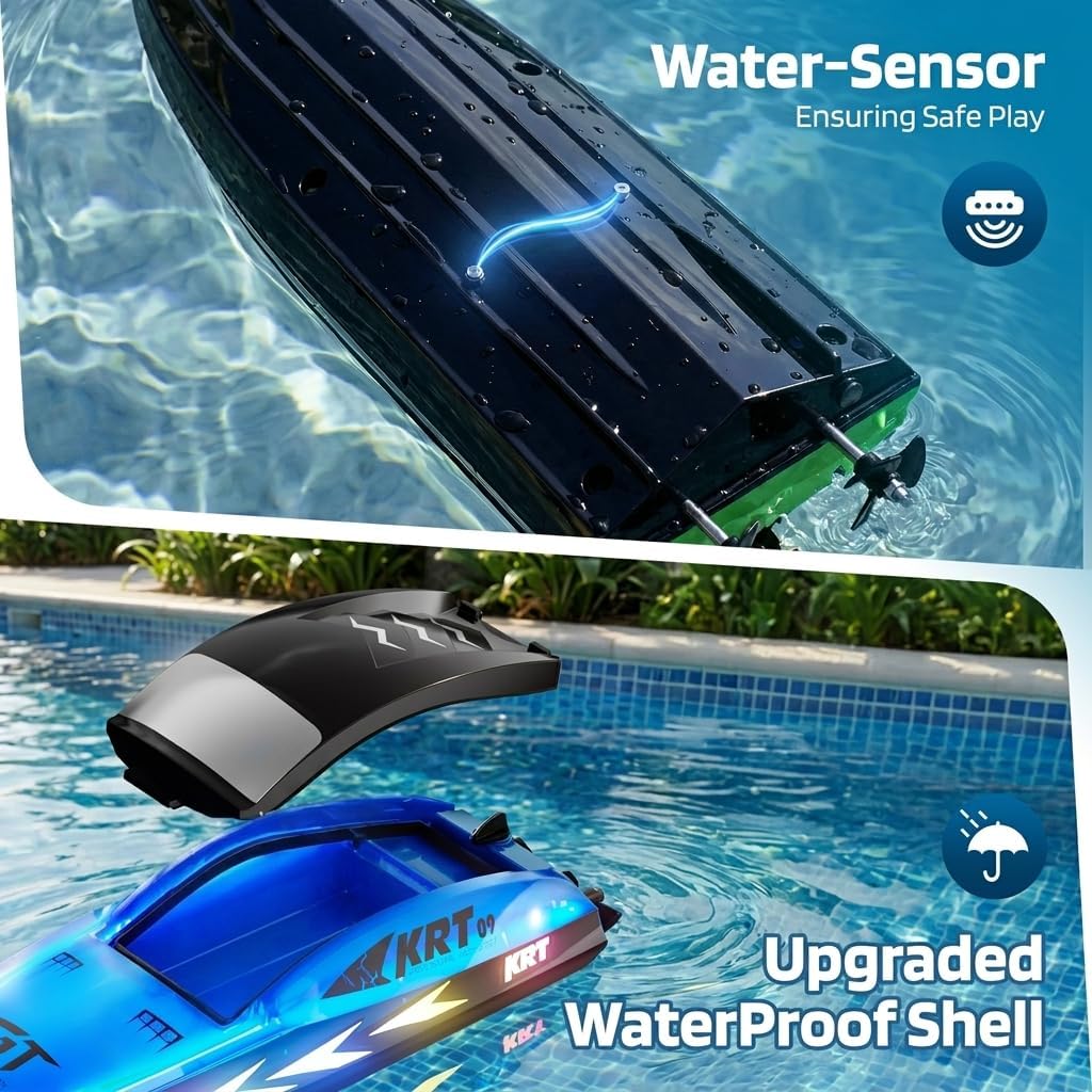 RC Boat for Kids Remote Control Boats Pool Lakes Bathtub Toy | 8 LED Light Modes,Whole Body Waterproof,Low