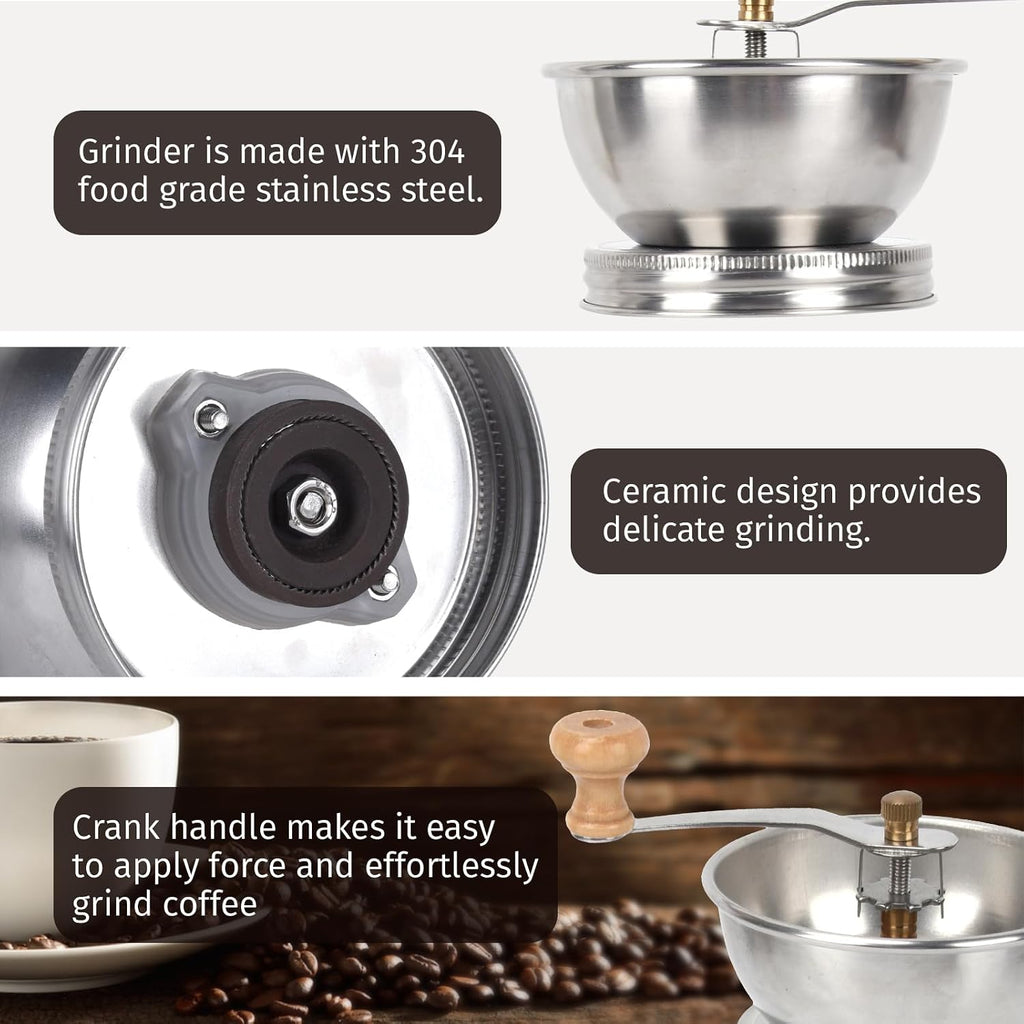 Mason Jar Coffee Grinder, Manual Coffee Grinder Lid Attachment for Wide Mouth Mason Jars, Stainless Steel Mason Jar