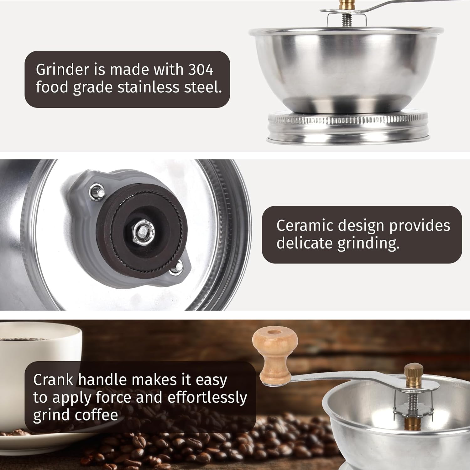 Mason Jar Coffee Grinder, Manual Coffee Grinder Lid Attachment for Wide Mouth Mason Jars, Stainless Steel Mason Jar