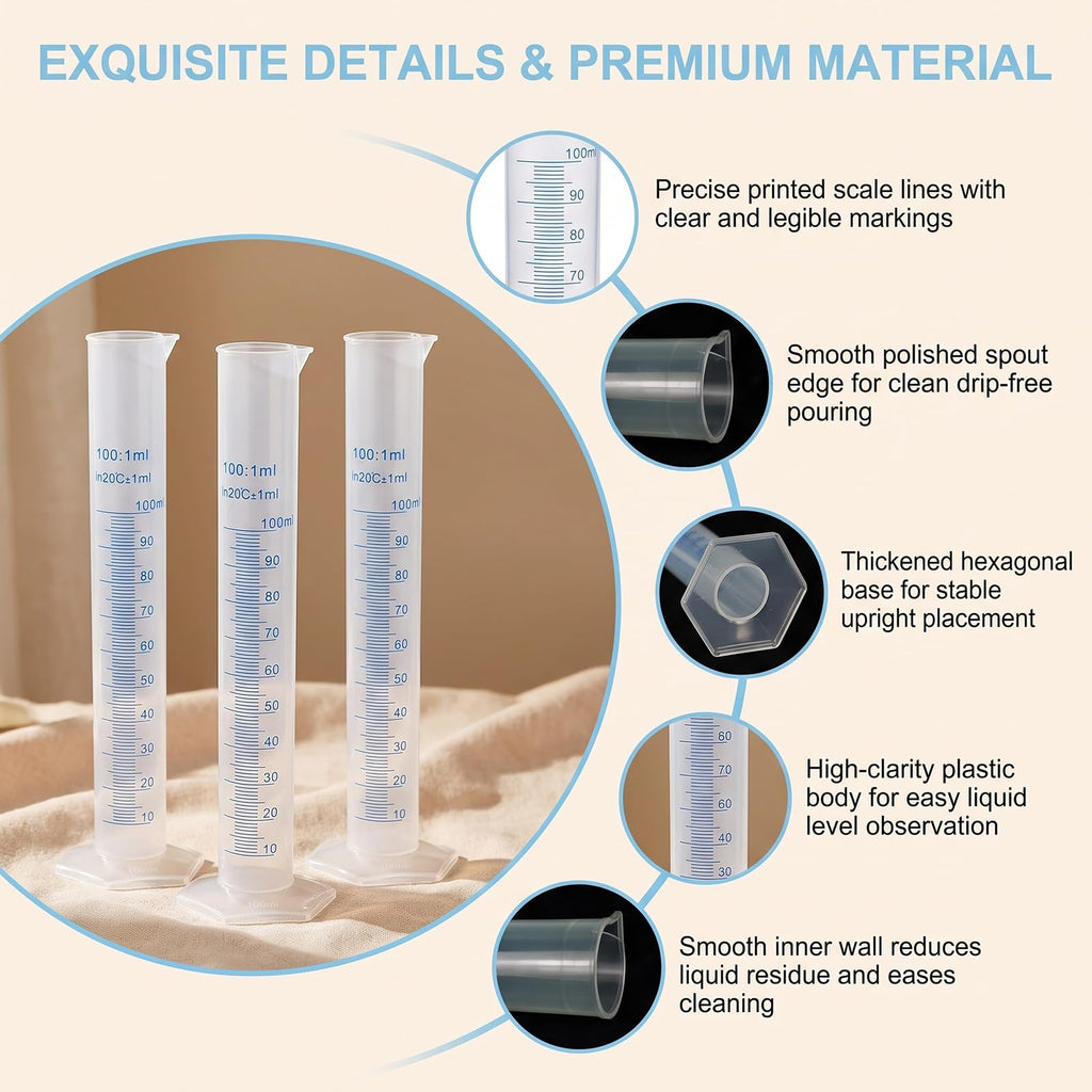 ECHO-OVE 3 Pcs Plastic Graduated Cylinders, 2-Sided Measuring Lines，100ml