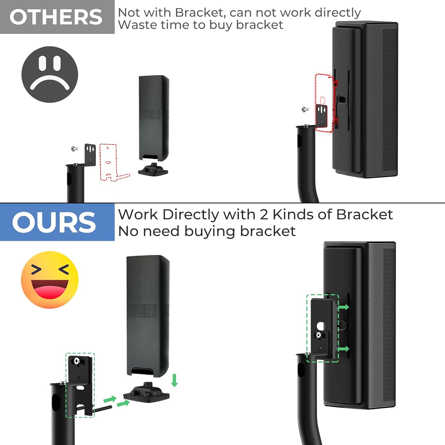 Pack of 1 Height Adjustable Stand for Bose Speaker Stands, with Slideconnect Bracket