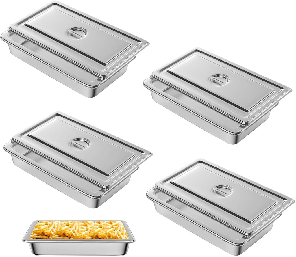 Hotel Pan, Full Size Steam Table Pan 4" Deep Stainless Steam Table Pan with Lid Full Size Food Pan 20.8" L x 13" W