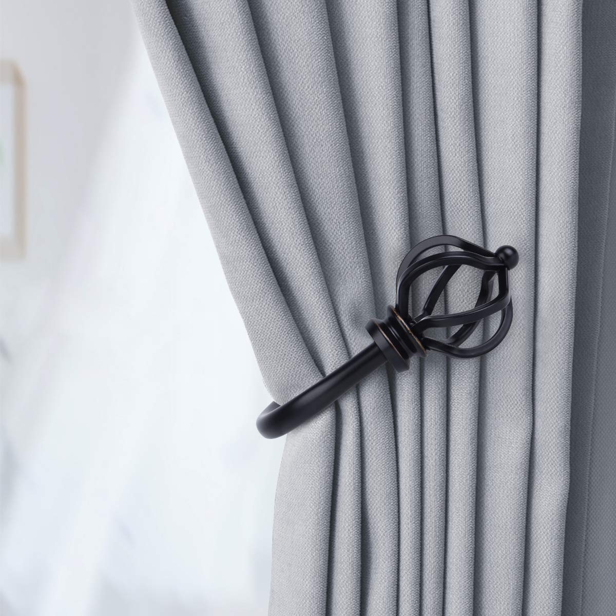Curtain Drapery Holdbacks for Wall, 2 Pack Black Curtain Tiebacks