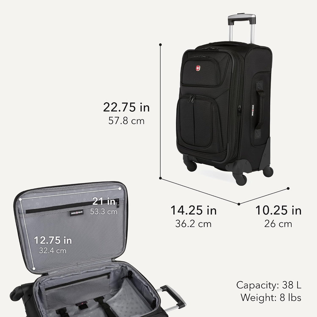 Sion Softside Expandable Spinner Luggage Durable Lightweight Travel Suitcase, Black, Carry-On