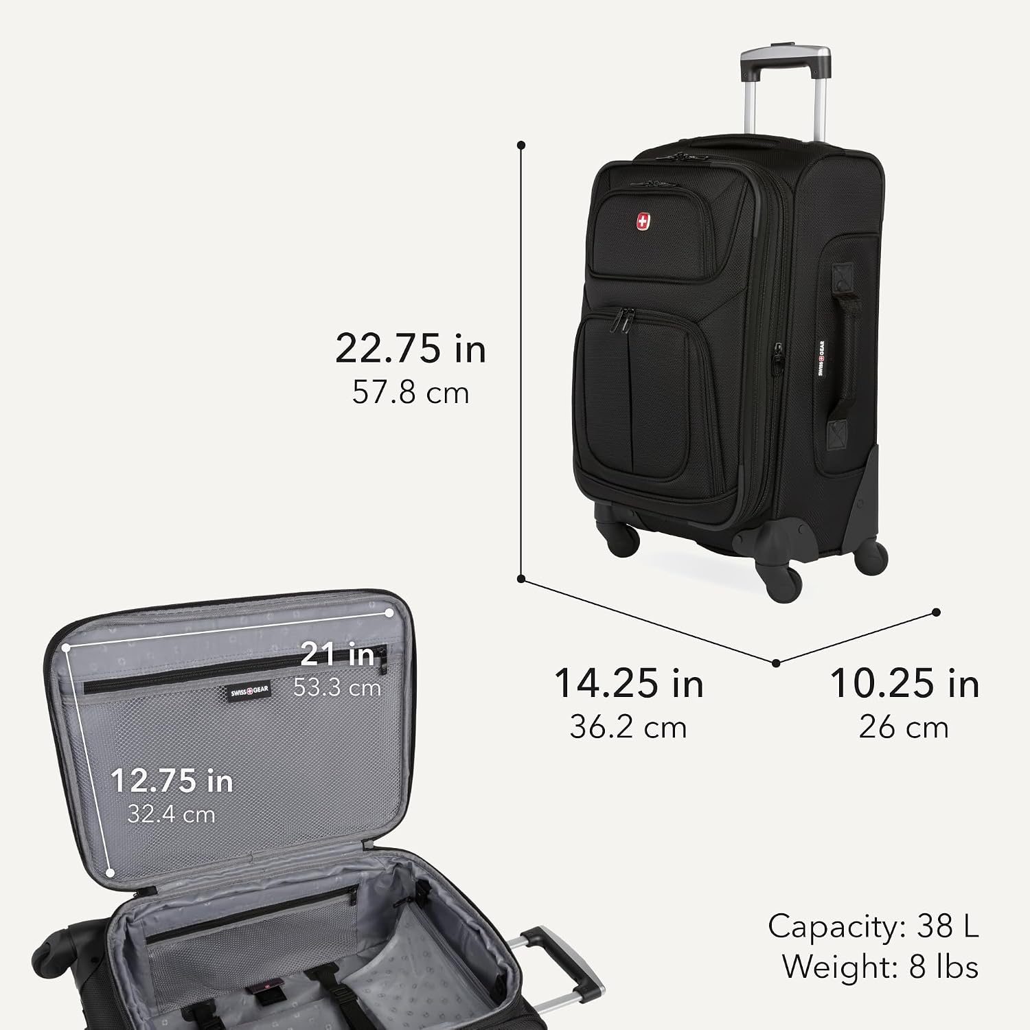 Sion Softside Expandable Spinner Luggage Durable Lightweight Travel Suitcase, Black, Carry-On