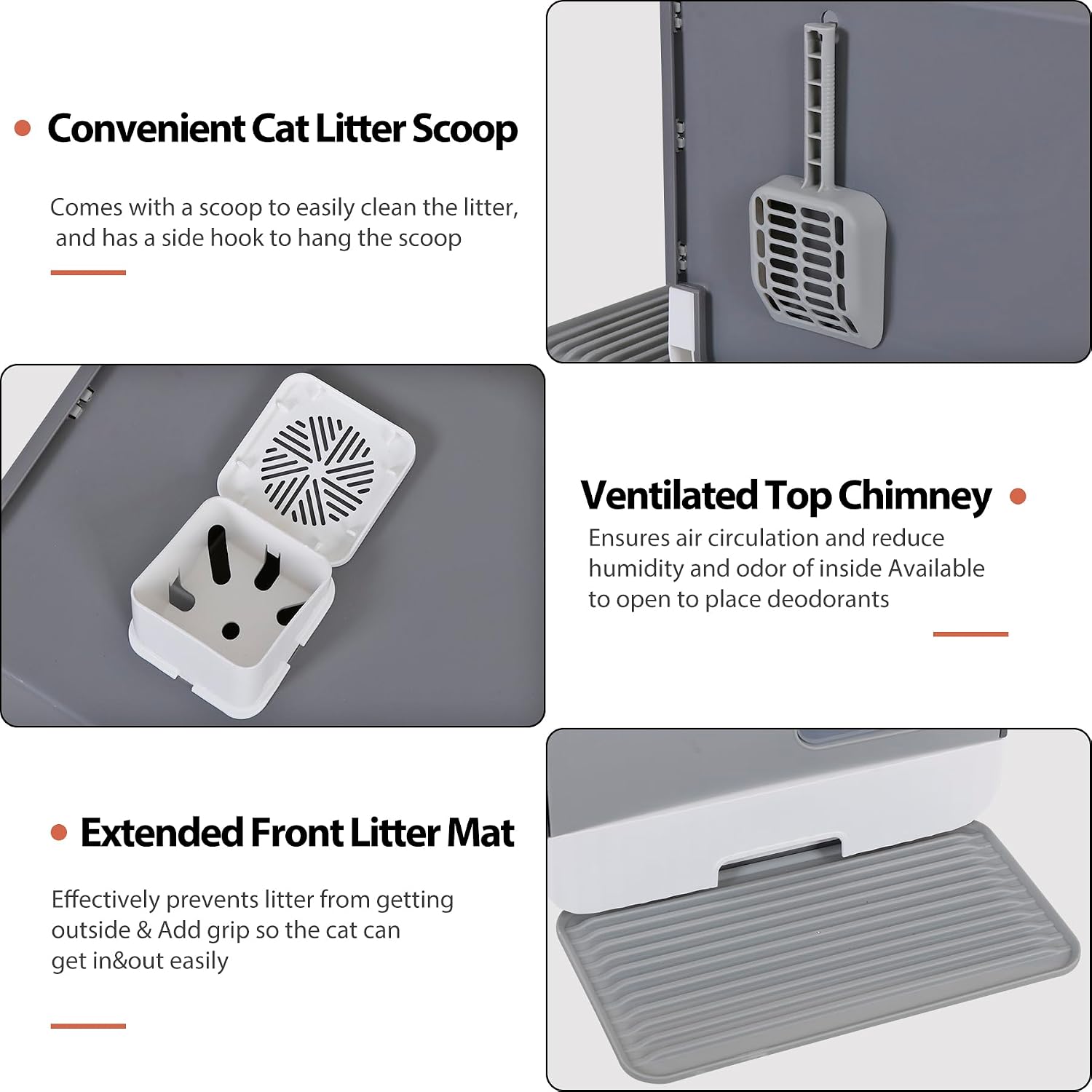 Large Enclosed Cat Litter Box with Mat and Litter Scoop Covered Cat Litter Pan, Odorless Toilet Anti-Splashing Kitty