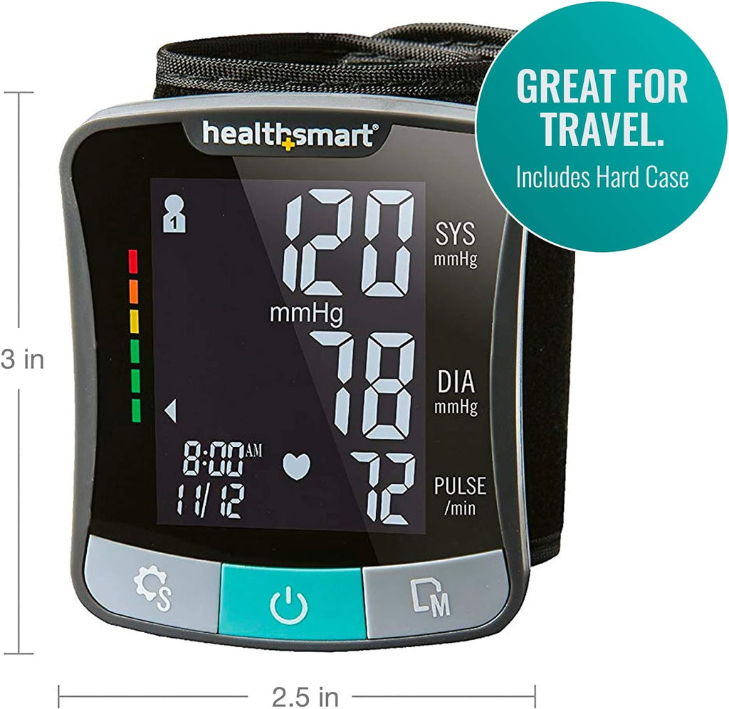 Digital Premium Wrist Blood Pressure Monitor with Cuff That Measures Pulse Heartbeat and High or Low BP, 120 Reading